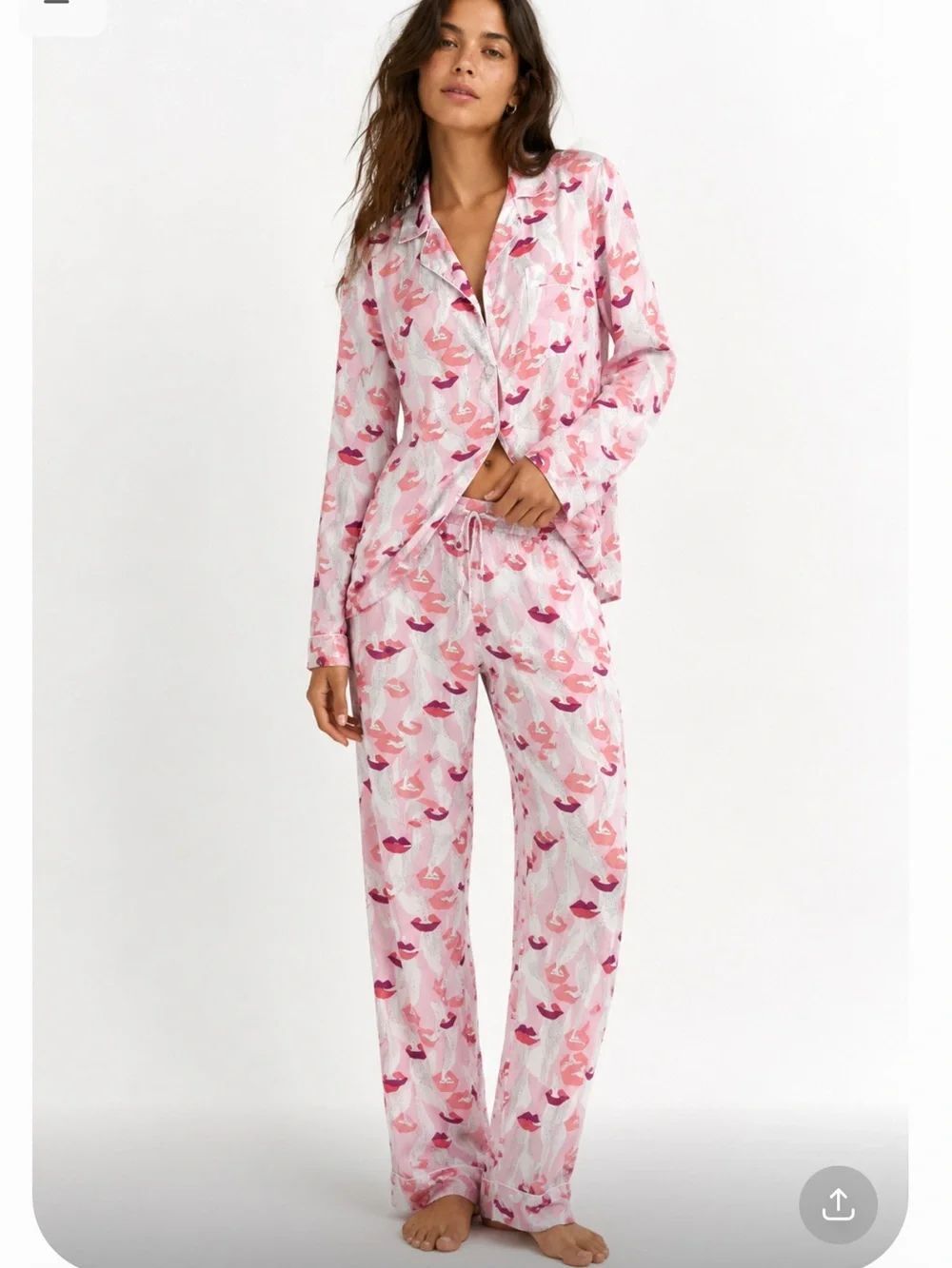 DAWSON + HELLMANN 100% Cotton Pink & Red Lips Printed Pajama Set Size Medium
